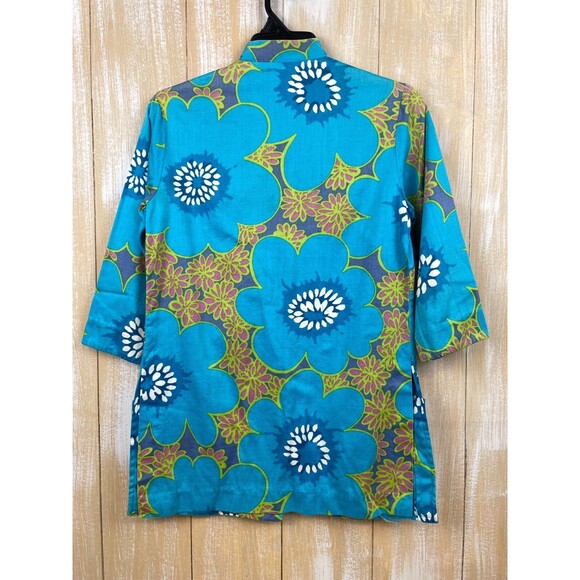 Vintage Paradise Hawaii Hawaiian Jacket Top Honolulu Blue Floral Women's Sz 10 - Picture 2 of 7